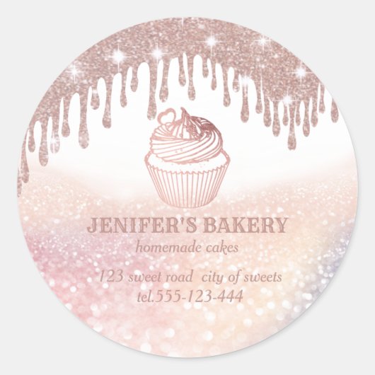  Roos goud Homemade cupcakes en snoepjes Ronde Sticker (Voorkant)