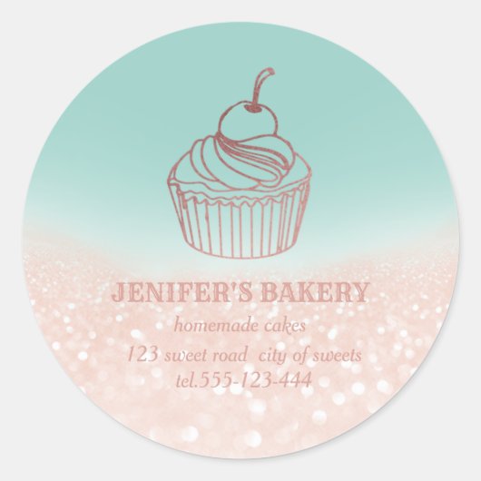  Roos goud Homemade cupcakes en snoepjes Ronde Sticker (Voorkant)