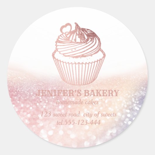  Roos goud Homemade cupcakes en snoepjes Ronde Sticker (Voorkant)
