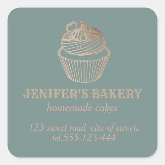 Roos goud Homemade cupcakes en snoepjes Vierkante Sticker (Voorkant)