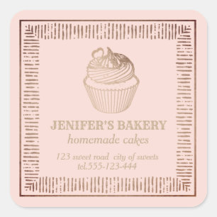 Roos goud Homemade cupcakes en snoepjes Vierkante Sticker