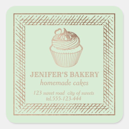  Roos goud Homemade cupcakes en snoepjes Vierkante Sticker (Voorkant)