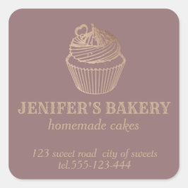 Roos goud Homemade cupcakes en snoepjes Vierkante Sticker