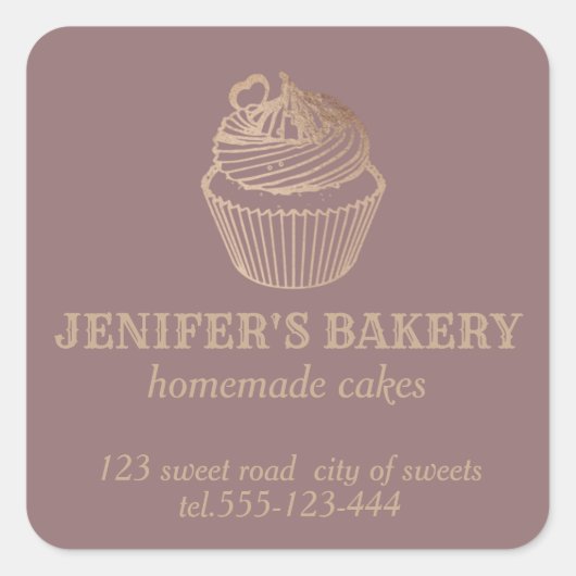 Roos goud Homemade cupcakes en snoepjes Vierkante Sticker (Voorkant)