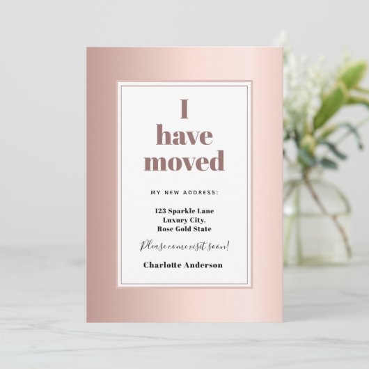 Roos goud ik heb de moderne minimalistische bewegi aankondiging (Staand voorkant)