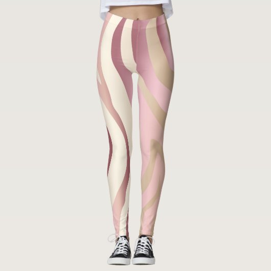 Roos Goud, Ivoor & Roze Strepen Mode Leggings (Voorkant)