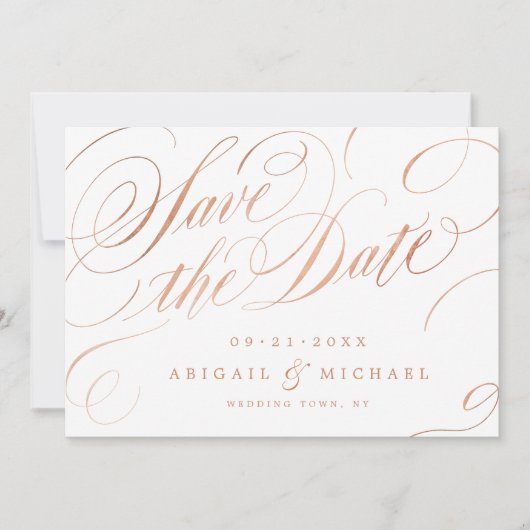 Roos goud  kalligrafie behalve datum save the date (Voorkant)