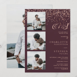 Roos goud kent rode initialen foto's bruiloft kaart