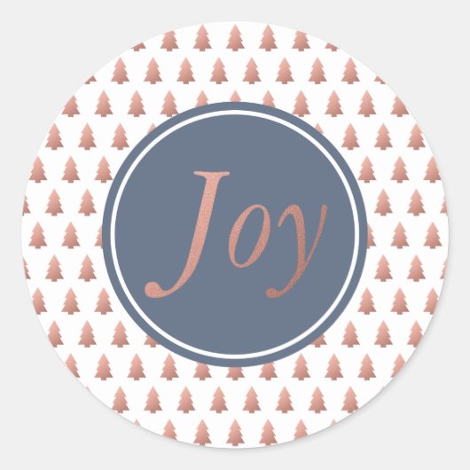 Roos Goud Kerstboom Patroon Blauw Ronde Sticker (Voorkant)