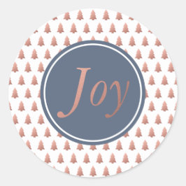 Roos Goud Kerstboom Patroon Blauw Ronde Sticker