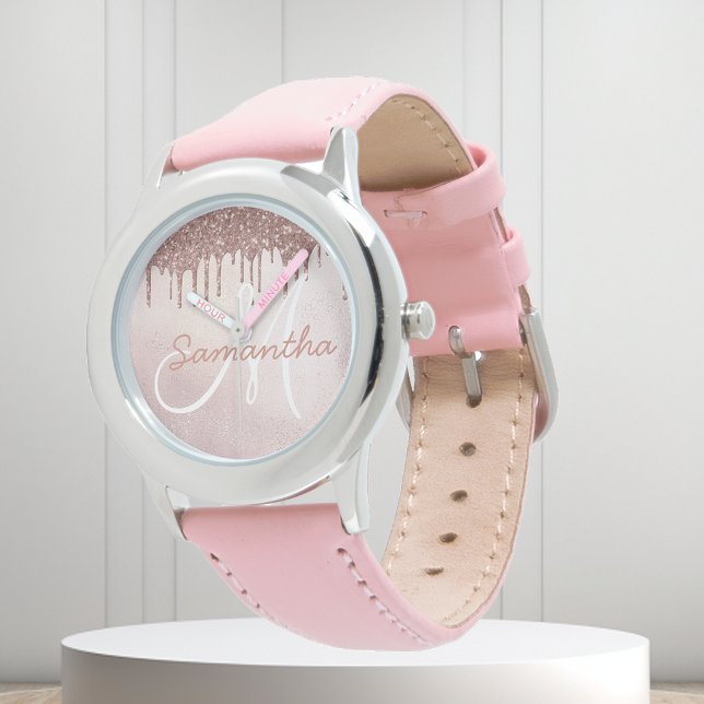 Roos Goud Kinder Meisjes Glitter Gepersonaliseerd Horloge (Creator heeft geüpload)