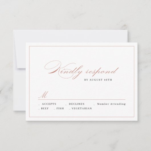 Roos goud Klassieke legance script Eenvoudige brui RSVP Kaartje (Voorkant)
