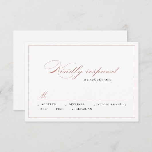Roos goud Klassieke legance script Eenvoudige brui RSVP Kaartje (Voorkant / Achterkant)