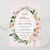 Roos Goud Kleine Ballerina Bloemen Kinderen Verjaa Folie Uitnodiging (Voorkant)