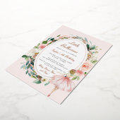 Roos Goud Kleine Ballerina Bloemen Kinderen Verjaa Folie Uitnodiging (Gedraaid)