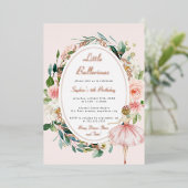 Roos Goud Kleine Ballerina Bloemen Kinderen Verjaa Folie Uitnodiging (Staand Voorkant)