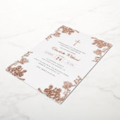 Roos Goud  Kruis Meisjes Eerste Communie Folie Uitnodiging (Gedraaid)