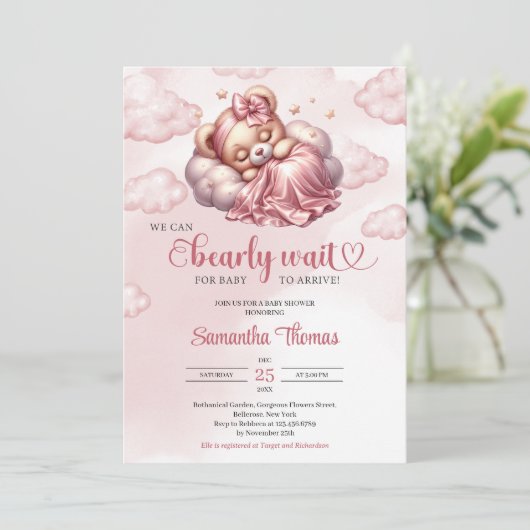 Roos goud kunnen we bearly wachten meisje Baby sho Kaart (Staand voorkant)