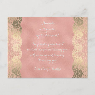 Roos Goud Lace Blush word mijn Bridesmaid. Uitnodiging Briefkaart