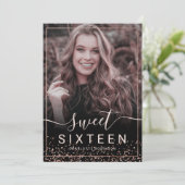 Roos goud lijst confetti roze 5 foto's zoet 16 kaart (Staand voorkant)