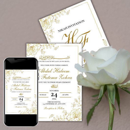 Roos Goud Lijst Elegant White Paper Modern Nikah Kaart