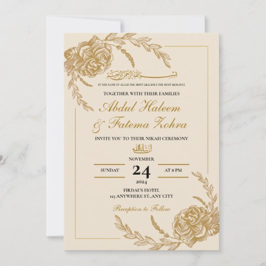 Roos Goud Lijst Elegant White Paper Modern Nikah Kaart (Voorkant)