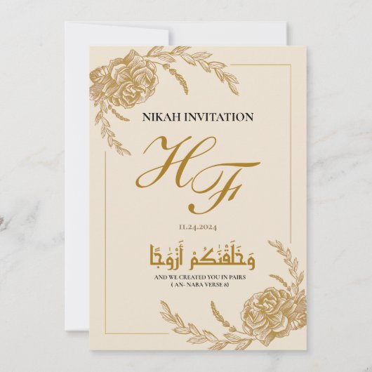 Roos Goud Lijst Elegant White Paper Modern Nikah Kaart (Achterkant)