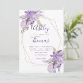 Roos goud lijst paarse waterverf  bruiloft kaart (Staand voorkant)