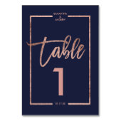 Roos goud lijst script marvy blue table number kaart (Achterkant)