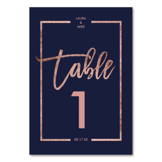 Roos goud lijst script marvy blue table number kaart (Achterkant)