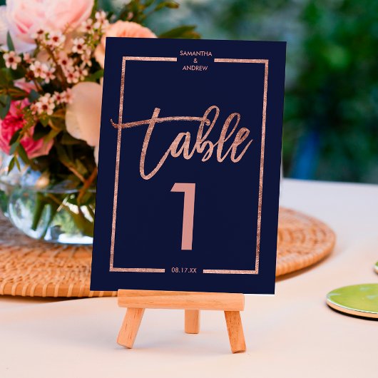 Roos goud lijst script marvy blue table number kaart