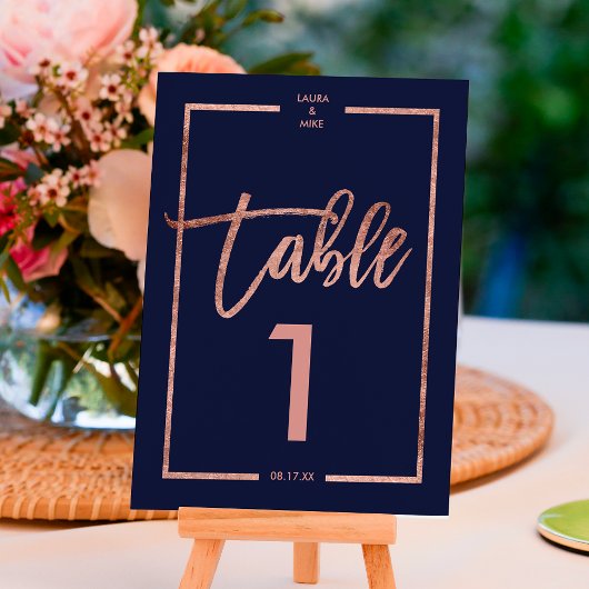 Roos goud lijst script marvy blue table number kaart