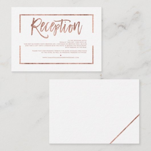 Roos Goud lijst Script Wit Eenvoudige Ontvangst Informatiekaartje (Voorkant / Achterkant)