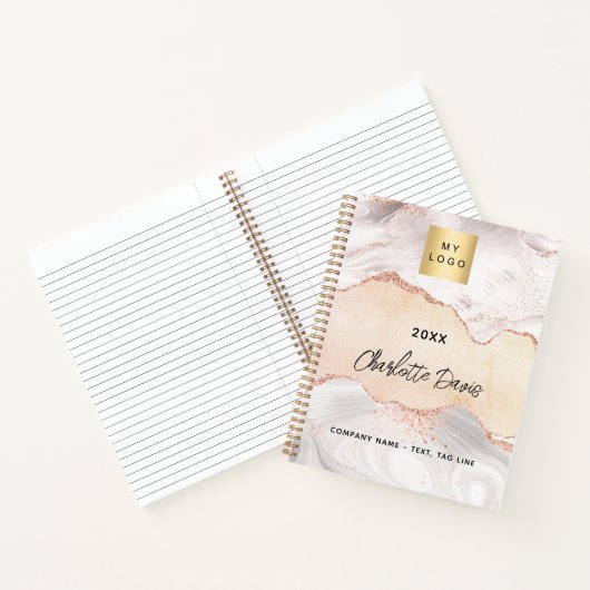 Roos goud logo elegant notitieboek (Binnen)