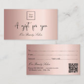 Roos goud logo qr code gift certificaat (Voorkant / Achterkant)