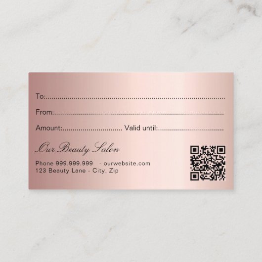 Roos goud logo qr code gift certificaat (Achterkant)