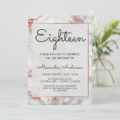 Roos Goud Marmer 18e Verjaardagsfeestje Kaart (Staand voorkant)