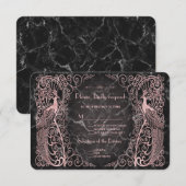 Roos Goud Marmer Art Deco Peacocks RSVP Kaartje (Voorkant / Achterkant)