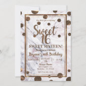 Roos Goud Marmer Brons Koper Sweet 16 Party Kaart (Voorkant)