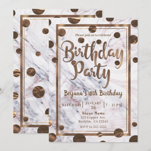 Roos Goud Marmer Brons Koper Verjaardagsfeest Kaart (Voorkant / Achterkant)