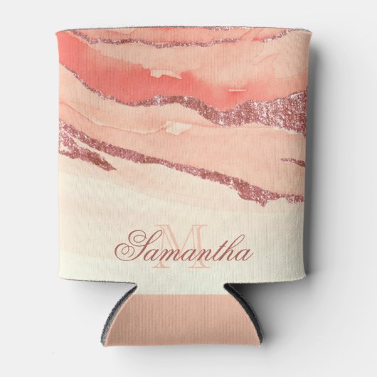 Roos Goud Marmer en Glitter Blikjeskoeler (Voorkant)