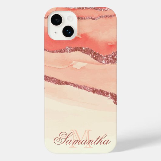 Roos Goud Marmer en Glitter iPhone Hoesje (Achterkant)