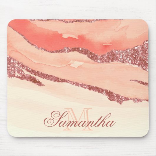 Roos Goud Marmer en Glitter Muismat (Voorkant)