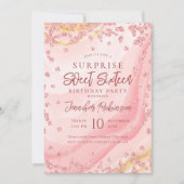 Roos Goud Marmer Glitter Foto SURPRISE Sweet 16 Kaart (Voorkant)