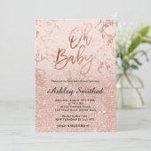 Roos goud marmer glitter roze ombre Oh baby shower Kaart (Staand voorkant)