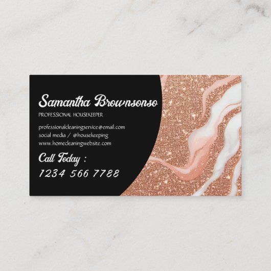Roos Goud Marmer Glitz Zwart Visitekaartje (Achterkant)