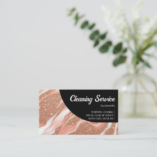 Roos Goud Marmer Glitz Zwart Visitekaartje (Staand voorkant)