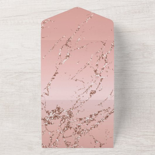 Roos Goud Marmer Glitzy Glitter Bruiloft All In One Uitnodiging (Buitenkant)