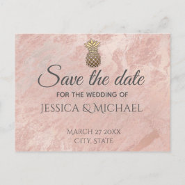 Roos Goud Marmer Goud Ananas Bewaar de datum Aankondigingskaart