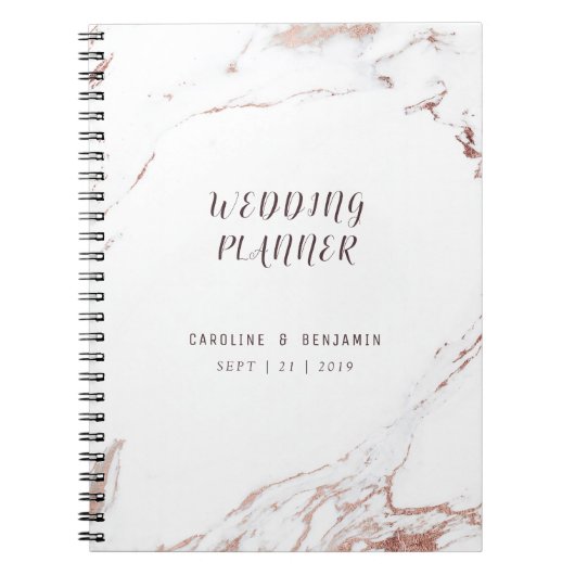 Roos goud marmer luxe moderne bruiloft planner notitieboek (Voorkant)